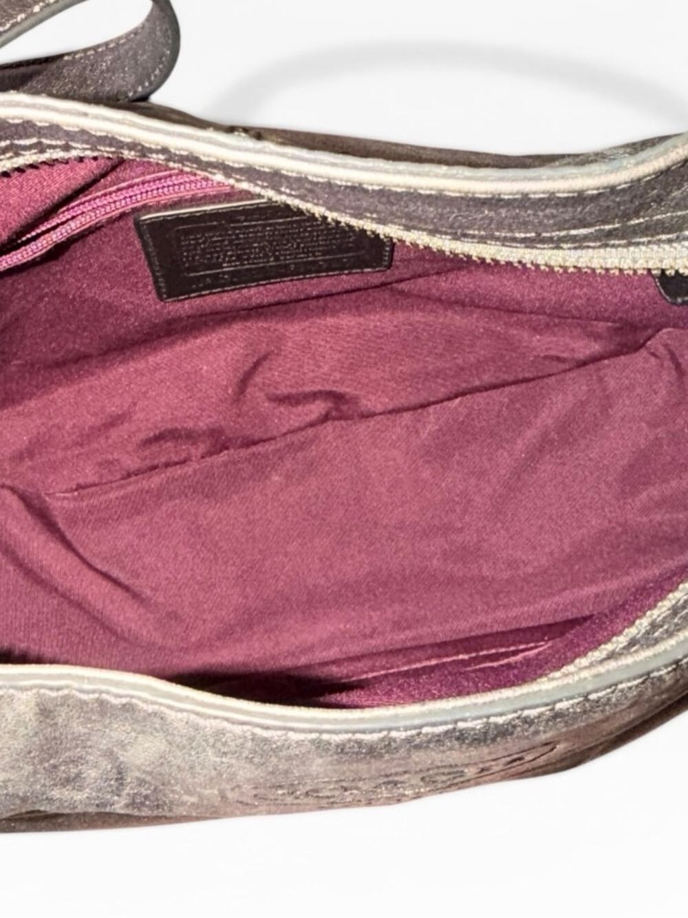 Coach Silver Metallic Leather Hobo Bag F14707 - Picture 15 of 16